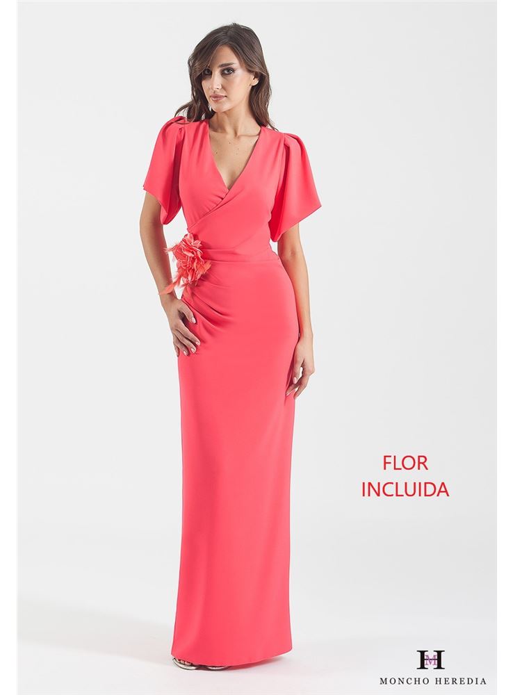 5009.4 VESTIDO LARGO CREPE DRAPEADO FLOR