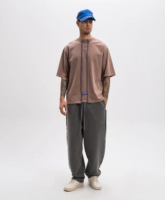 A COLD WALL FRACTURE TSHIRT IN BROWN WITH LOGO EMBROIDERY