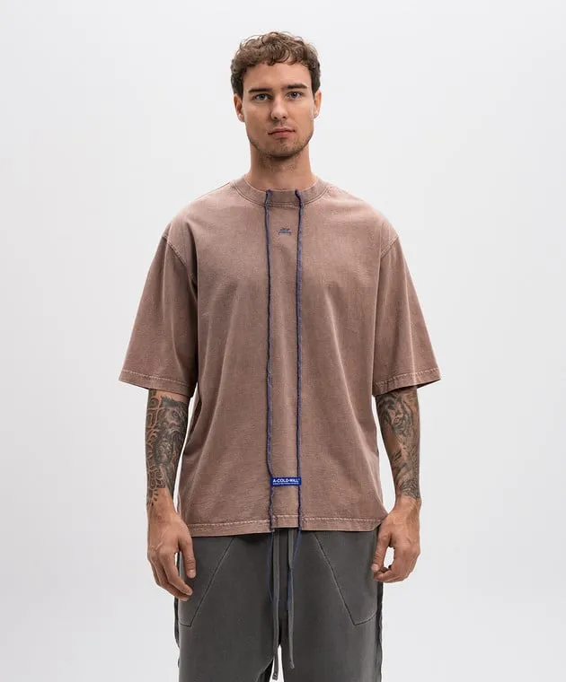 A COLD WALL FRACTURE TSHIRT IN BROWN WITH LOGO EMBROIDERY