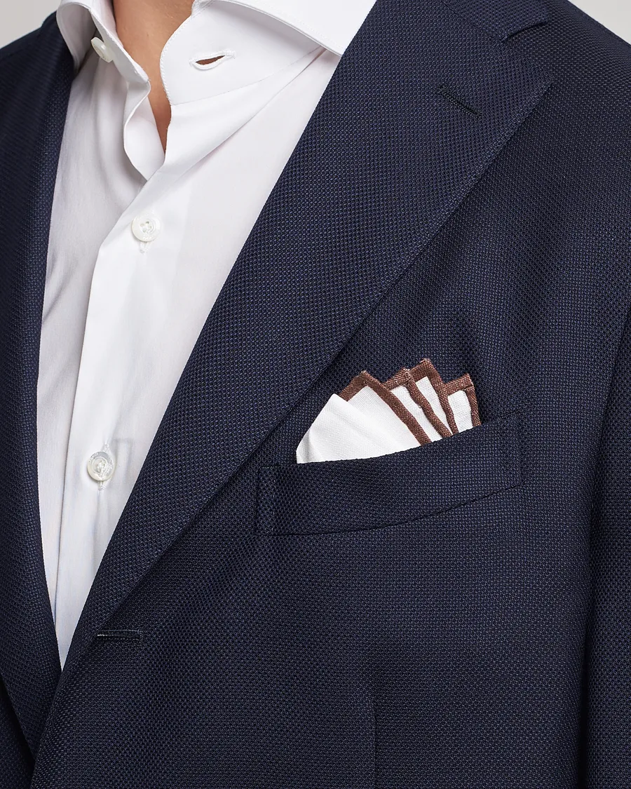 Amanda Christensen Linen Paspoal Pocket Square White/Brown