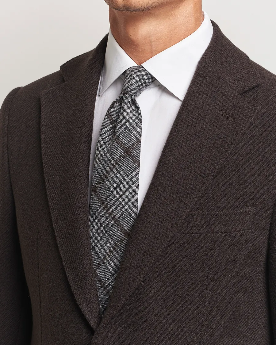 Amanda Christensen Wool Checked 8cm Tie Grey