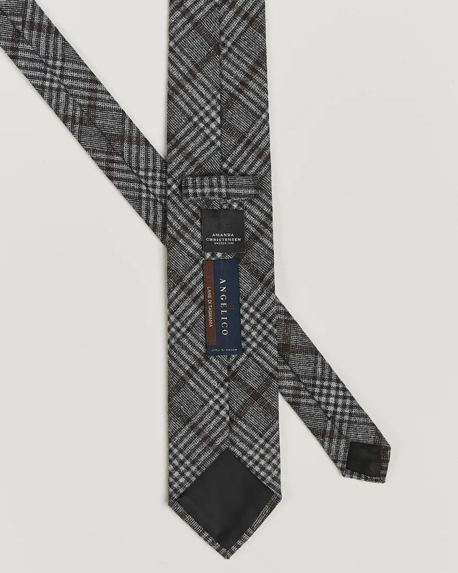 Amanda Christensen Wool Checked 8cm Tie Grey