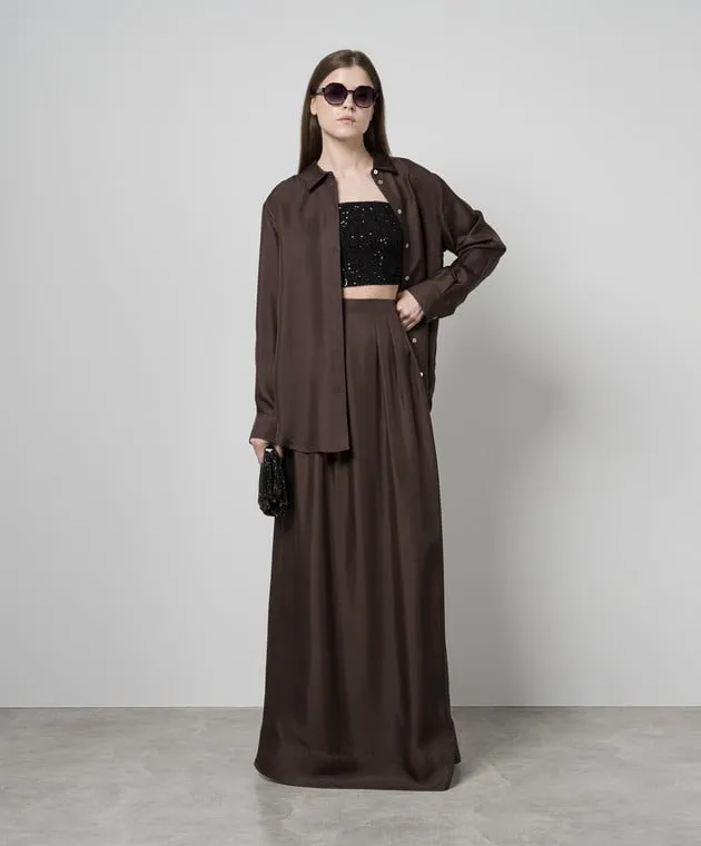Asceno Heather brown silk maxi dress