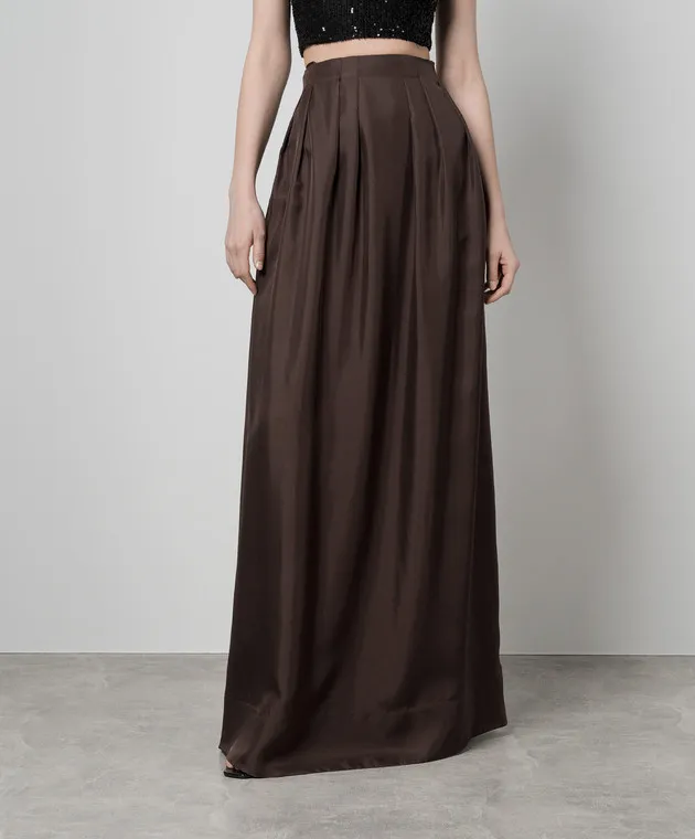 Asceno Heather brown silk maxi dress