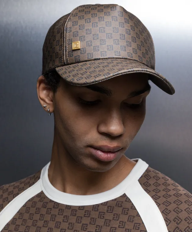 Balmain Brown cap with monogram logo pattern