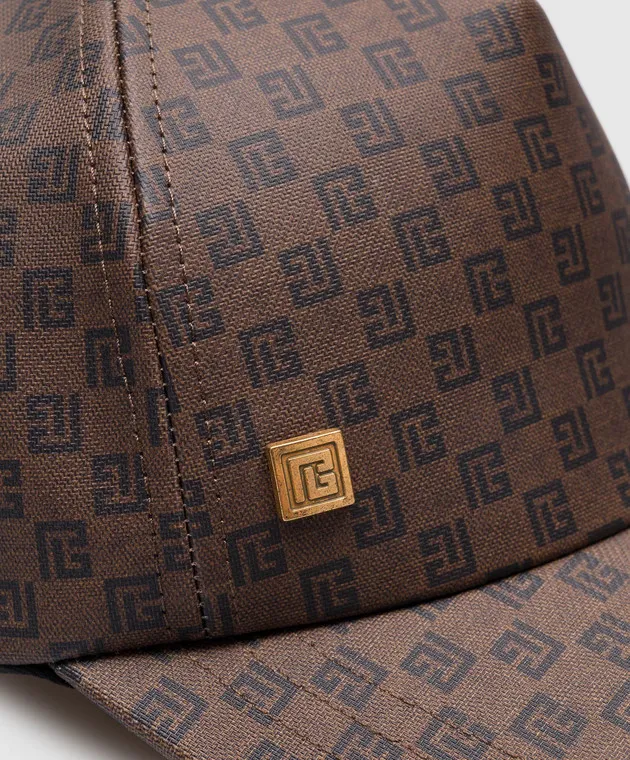 Balmain Brown cap with monogram logo pattern