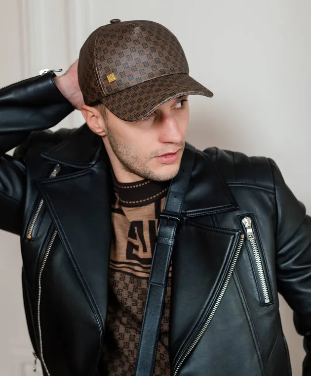 Balmain Brown cap with monogram logo pattern