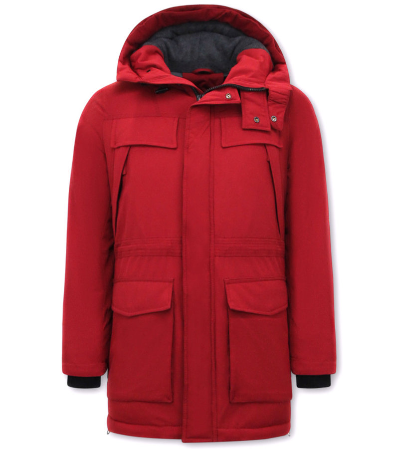 CHAQUETA PARKA LARGA DE HOMBRE CON CAPUCHA  891  ROJO