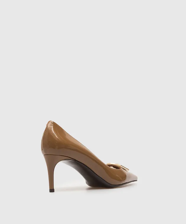 DOLCE&GABBANA BROWN LEATHER HIGHGLOSS PUMPS WITH TEXTURED DG LOGO