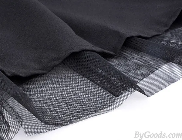 Hollow See Through Black Lace Stitching Pleated Dresses