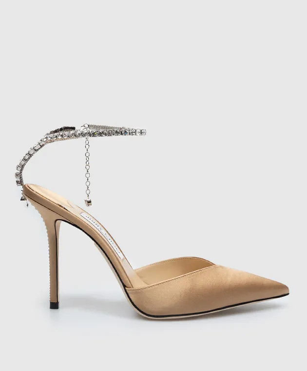 Jimmy Choo Brown satin SAEDA 100 slingbacks with crystals