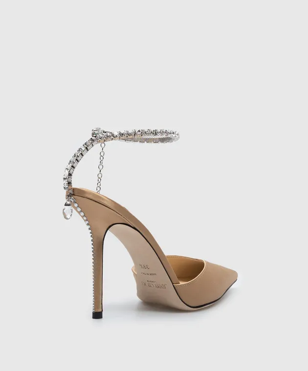 Jimmy Choo Brown satin SAEDA 100 slingbacks with crystals