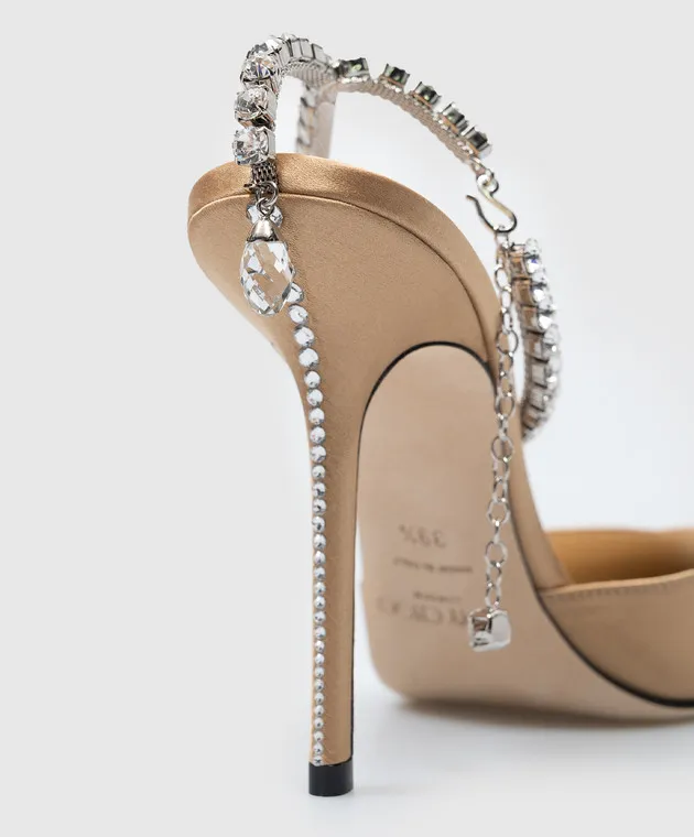 Jimmy Choo Brown satin SAEDA 100 slingbacks with crystals