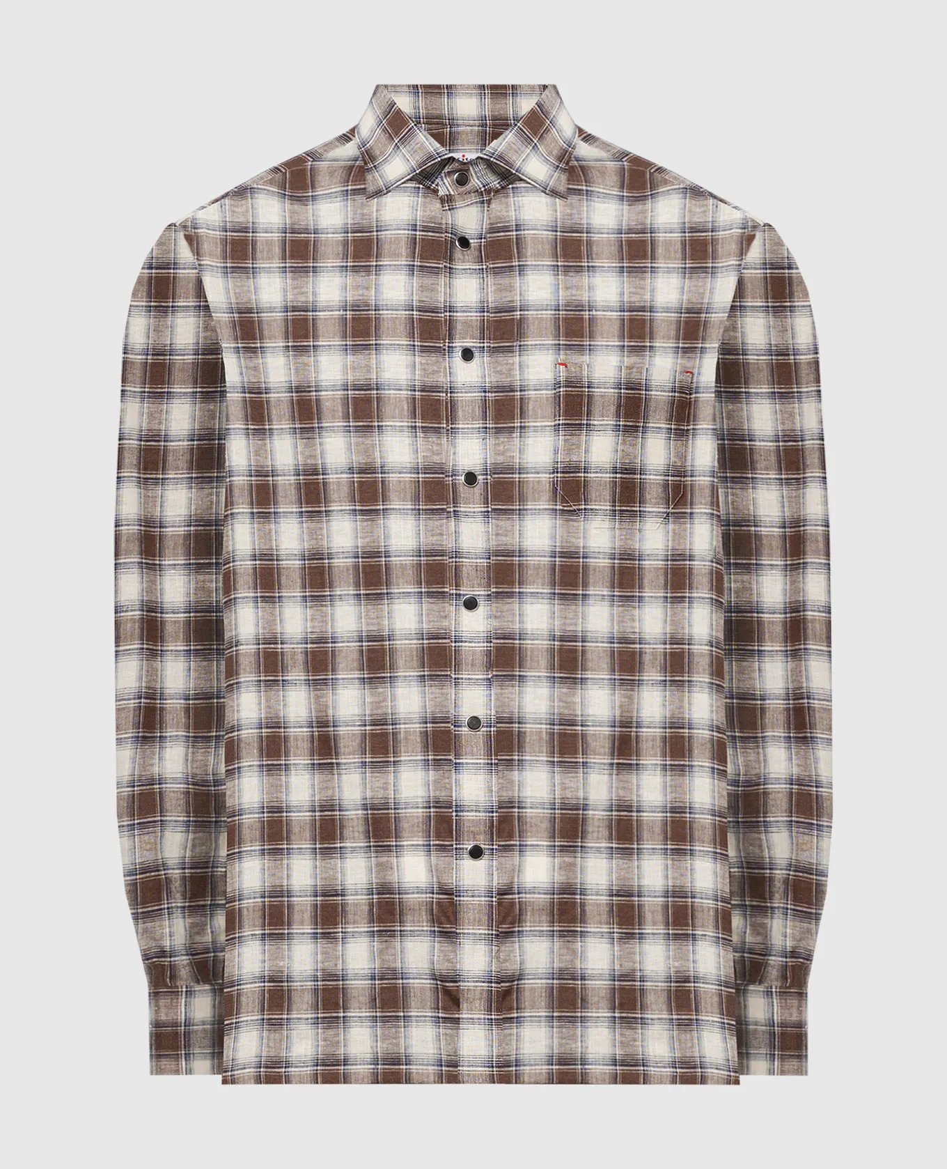 Kiton Brown checked shirt with linen