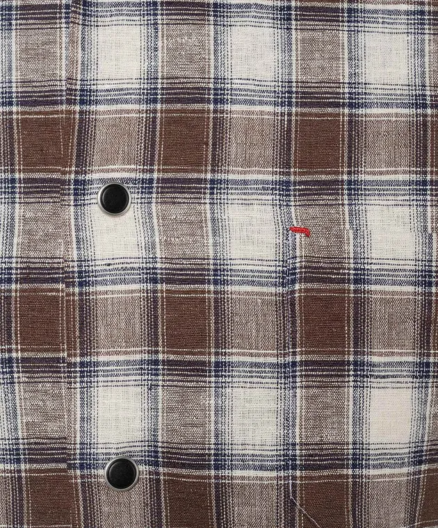 Kiton Brown checked shirt with linen