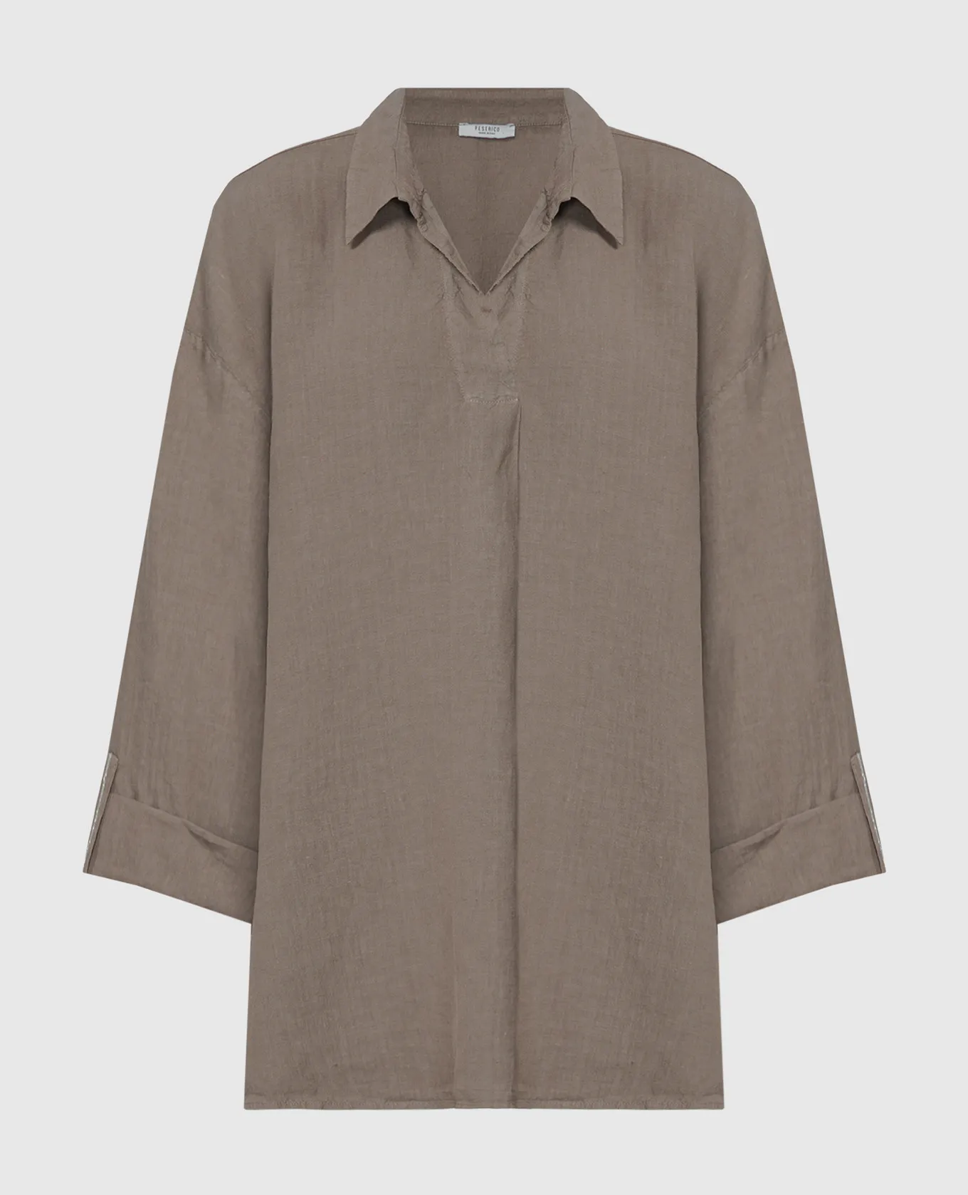 Peserico Brown linen blouse with monil chain