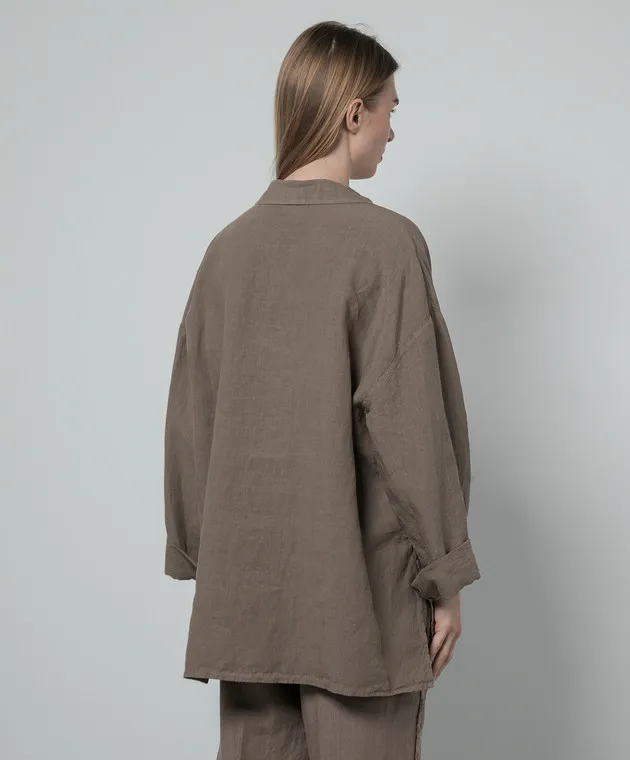 Peserico Brown linen blouse with monil chain