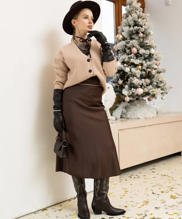 Peserico Brown skirt with monil chain