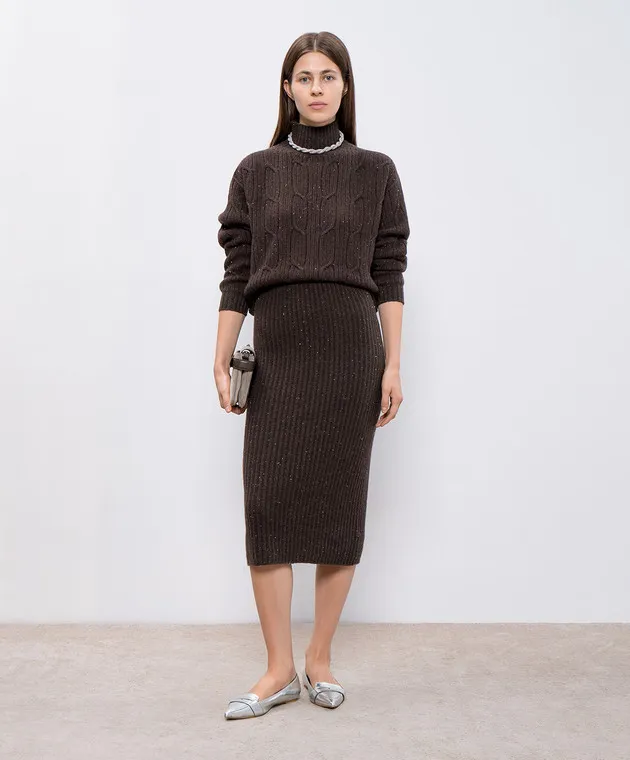 Peserico Brown skirt with wool and silk with lurex