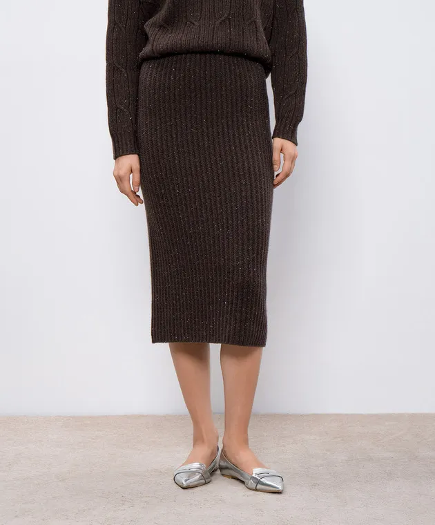 Peserico Brown skirt with wool and silk with lurex