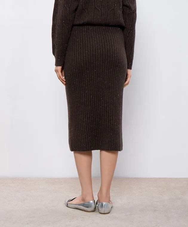 Peserico Brown skirt with wool and silk with lurex