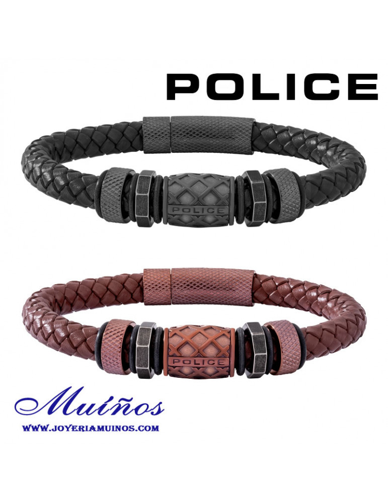 Pulseras Police Longford cuero grueso