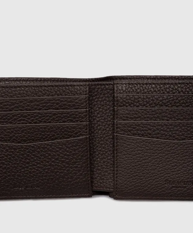 Serapian Brown leather purse with metal monogram