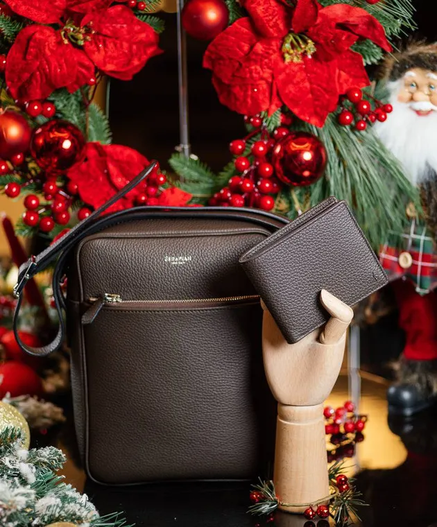 Serapian Brown leather purse with metal monogram