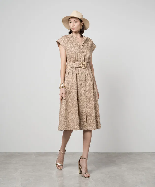 TWINSET BROWN DRESSSHIRT IN AN ANIMALISTIC PRINT