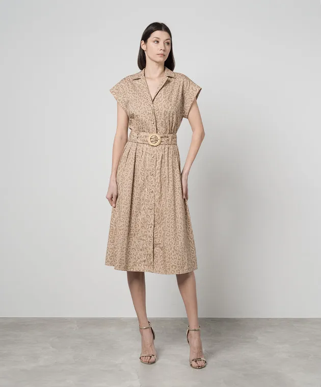 TWINSET BROWN DRESSSHIRT IN AN ANIMALISTIC PRINT