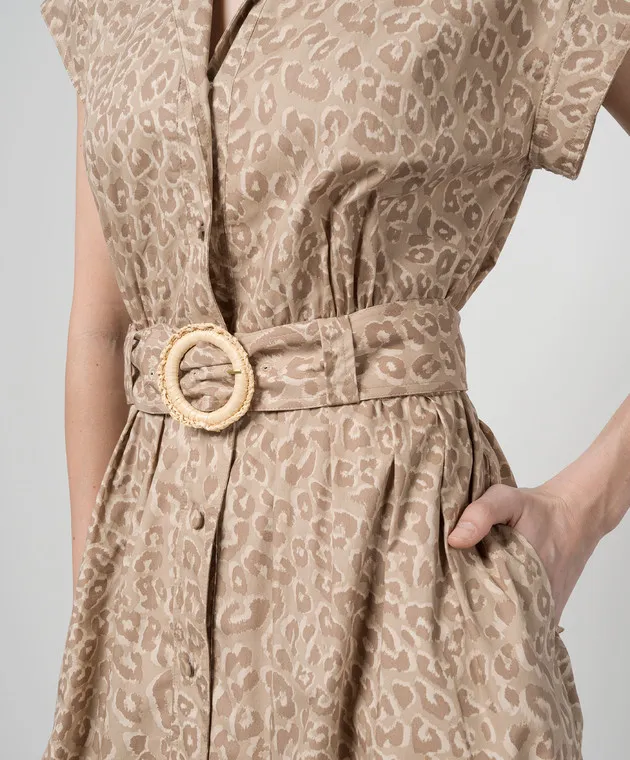 TWINSET BROWN DRESSSHIRT IN AN ANIMALISTIC PRINT