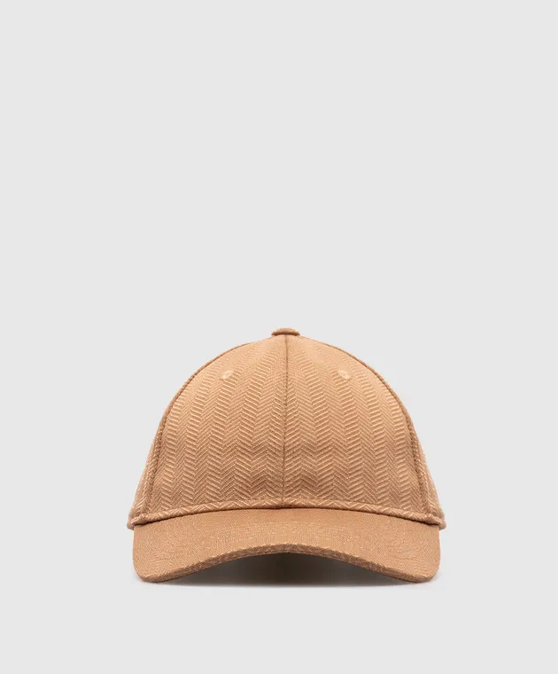 Twinset Brown patterned cap with logo embroidery