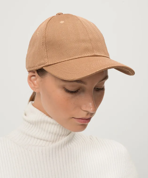 Twinset Brown patterned cap with logo embroidery