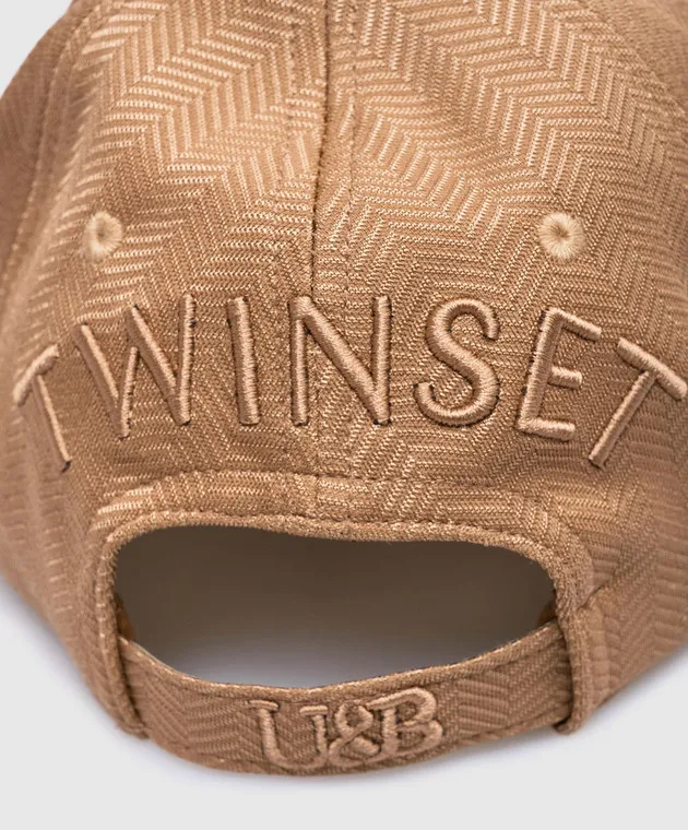 Twinset Brown patterned cap with logo embroidery