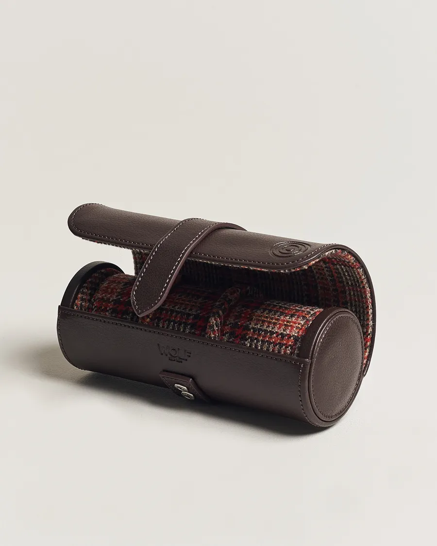 WOLF WM Brown Triple Watch Roll Tweed Brown